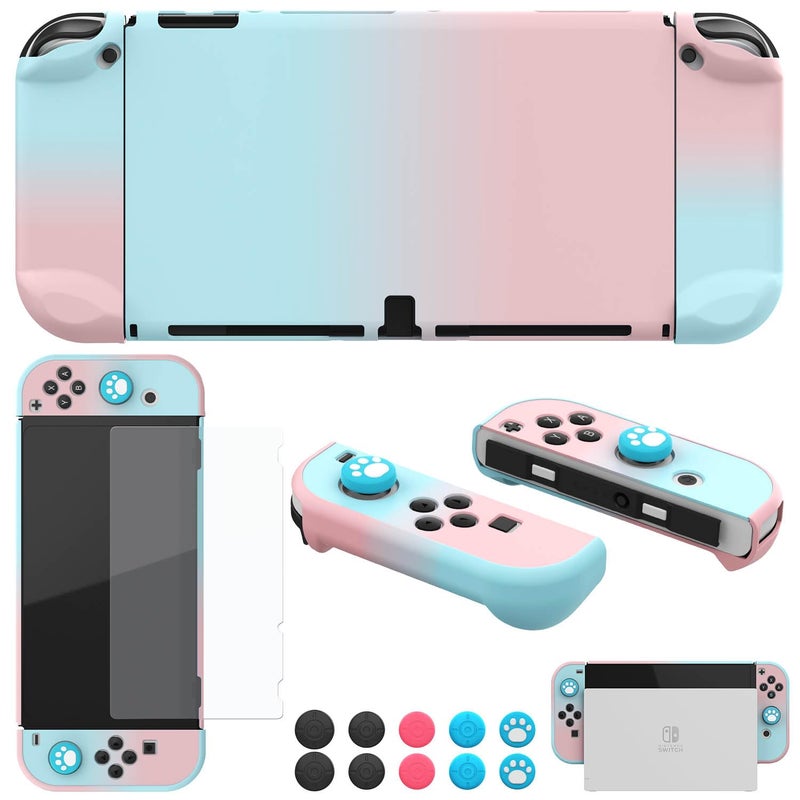 COMCOOL Dockable Case for Nintendo Switch Oled - [9 FT Military Grade Drop Protection] [with Tempered Glass Screen Protector and Thumb Grips] Protective Cover for Nintendo Switch Oled - Pink Blue - Image 1